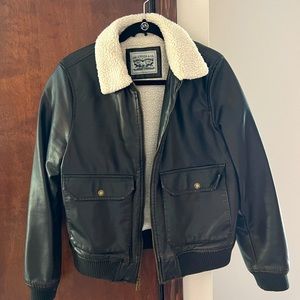 Faux leather and shearling bomber jacket